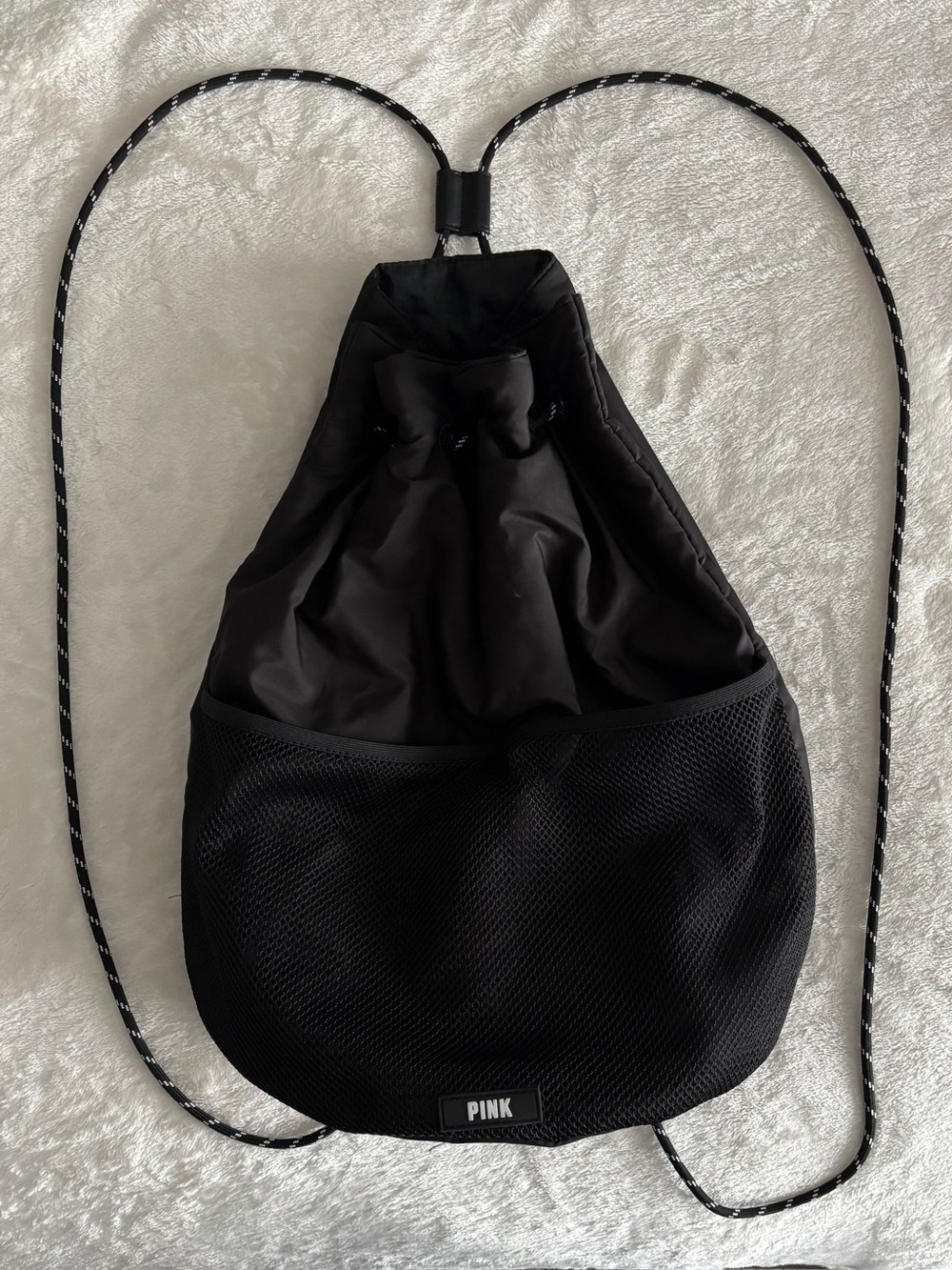 PINK Victoria's Secret Black Drawstring Mesh Backpack